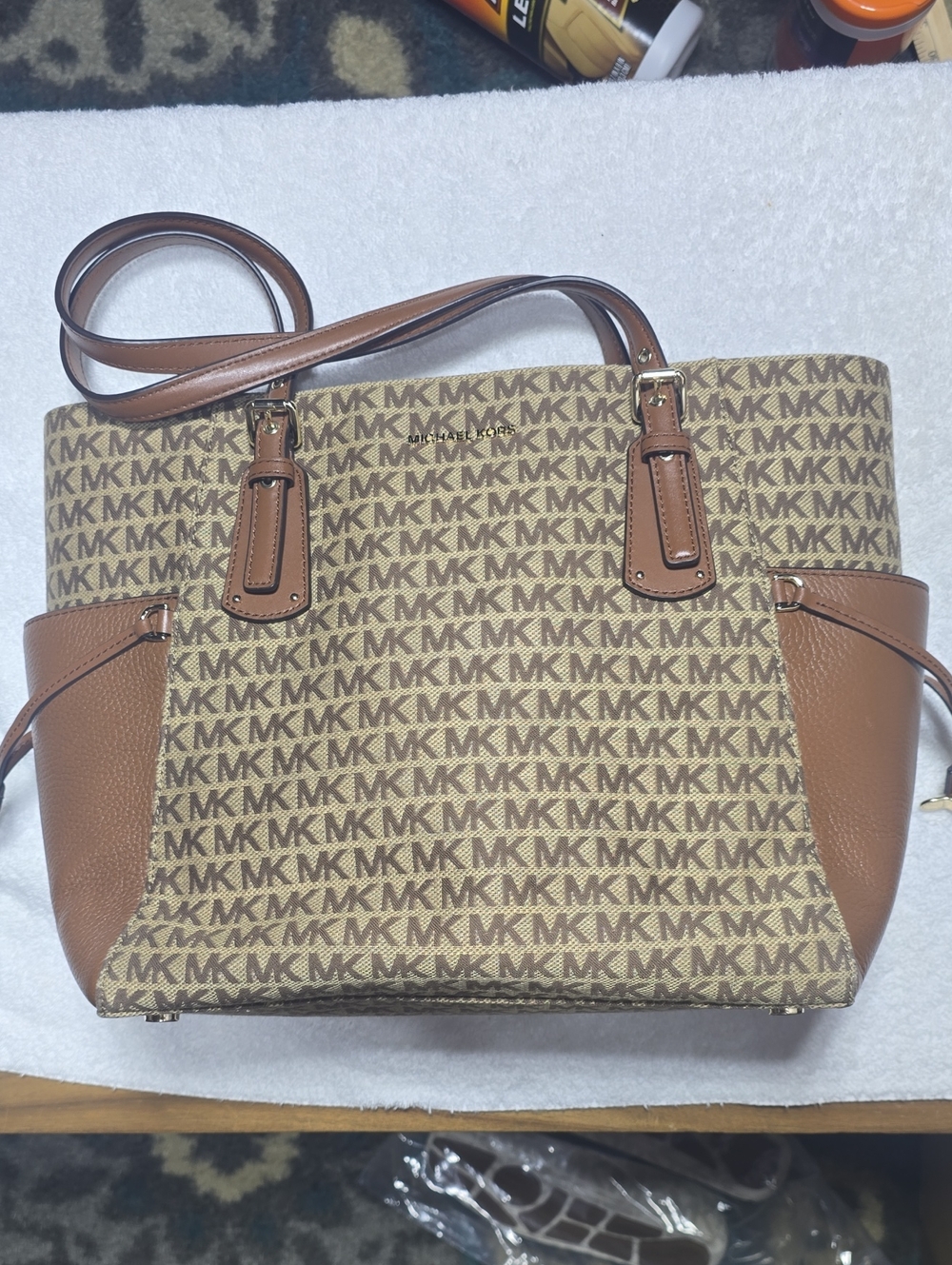 EUC MK Voyager Signature Logo Jaquard Tote